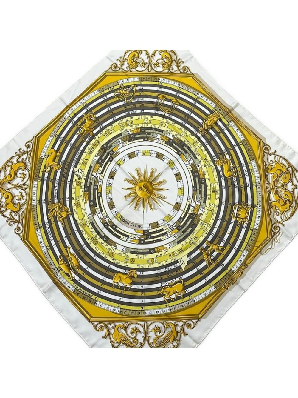 Hermes Scarf Yellow White Gold Astrology Silk